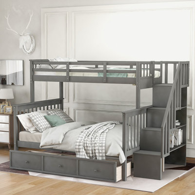 Lit superposé avec tiroir, rangement et garde-corps pour chambre à coucher, dortoir