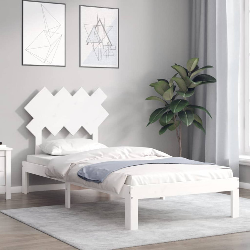 Bed Frame with Headboard, European Single (90 x 200 cm), White