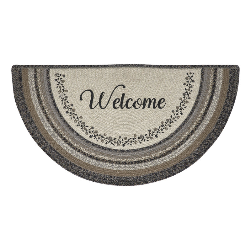 Tapis tressé à la main à motif floral noir / gris Jevontay, Demi-cercle 1 pi 7,5 po x 3 pi