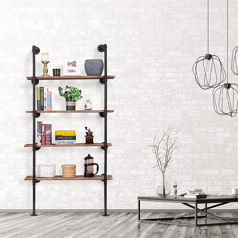 Allisandra 5 Tier Farmhouse D.I.Y Iron Pipe Shelf Wall Mount Open Shelf (Wooden Board Not Included)