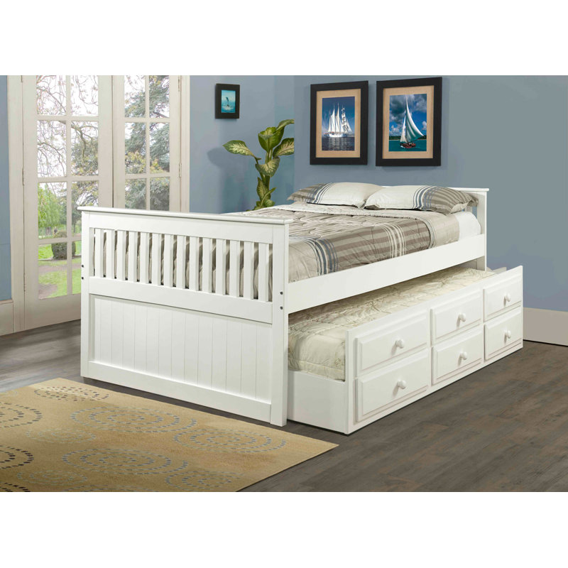 Hillam Solid Wood Mate's & Captain's Bed with Trundle by Harriet Bee, White, Twin