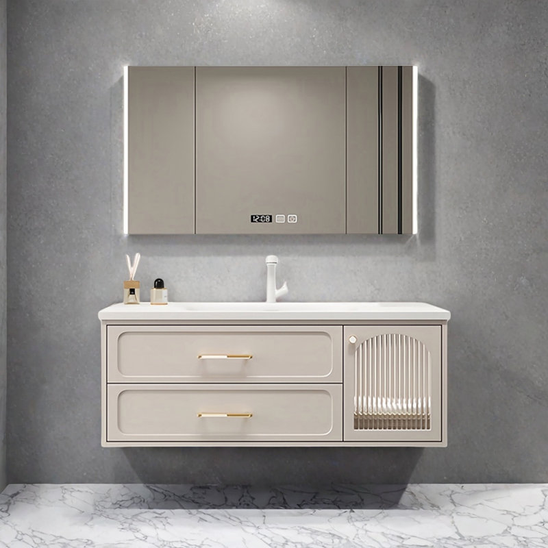 French cream style rest room bathroom cabinet, 47" 