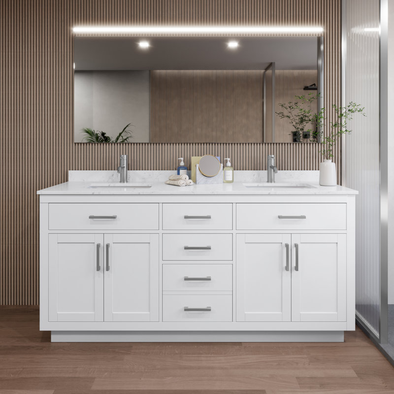 Beckett TK 72'' W Double Vanity, White, Brushed Nickel, Carrara Cultured Marble