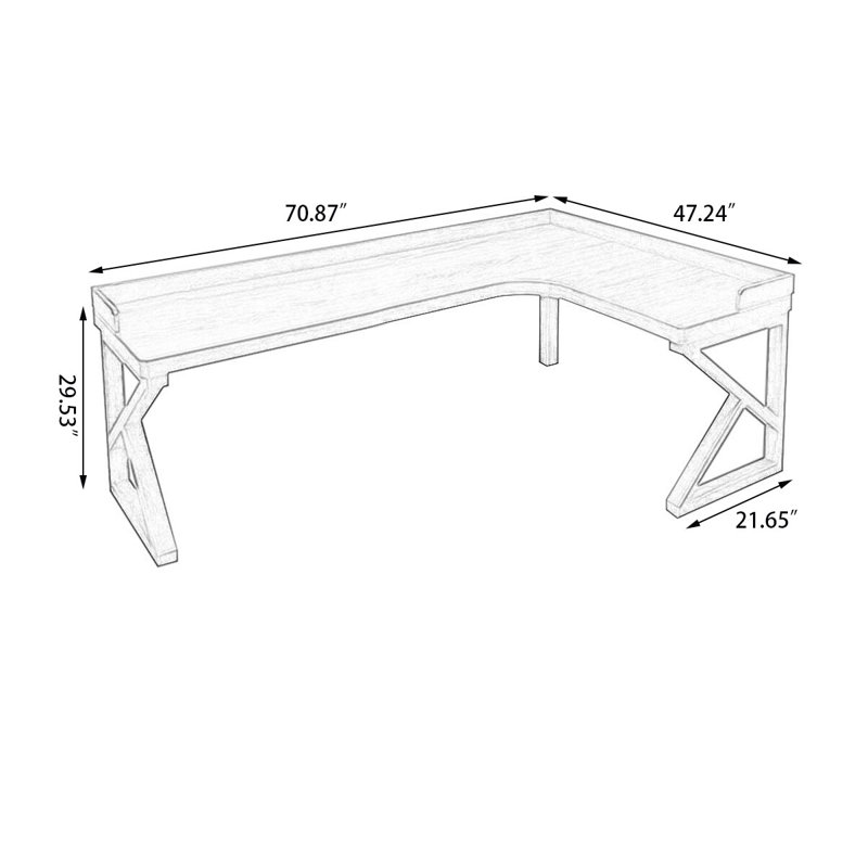 Bureau rectangulaire en bois massif noyer clair, Retour à droite, H 29,53 po x l 70,87 po x P 47,24 po