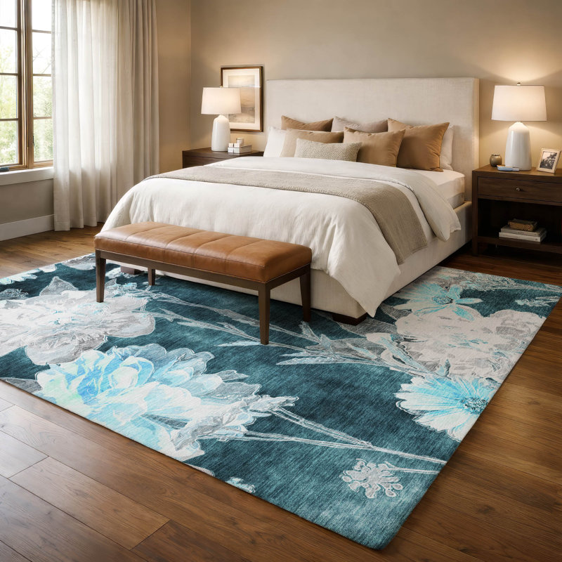 Tapis floral intérieur / extérieur lavable à la machine Chantille ACN2796, 10 pi x 14 pi, Émeraude