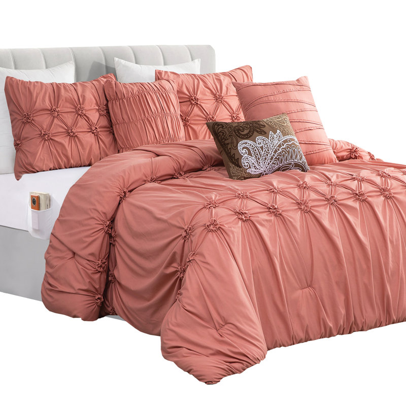 Ensemble de 12 pièces dans un sac 12 pièces, ensemble d'édredon plissé plissé Ella, ensemble de draps 6 pièces avec poches intelligentes, coussins décoratifs assortis, literie toutes saisons