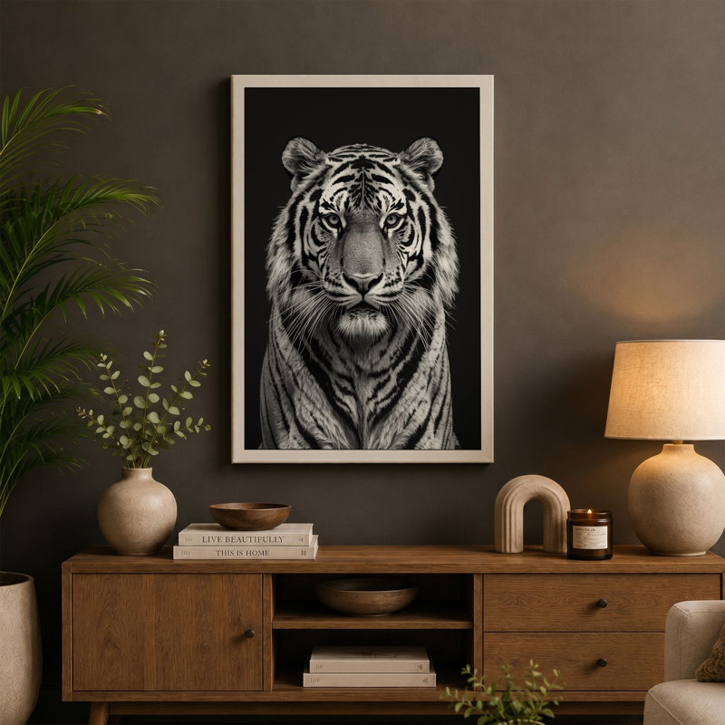 Tiger's Gaze Modern - Wrapped Canvas, 30x20 - 76.2 x 50.8 cm, Cream Border