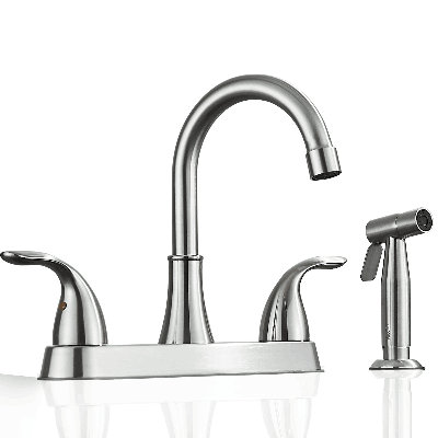 Brushed Nickel Kitchen Faucet 2Handle 4 Hole Sink Mixer Faucet with Side Sprayer