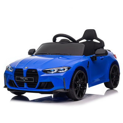 BMW M4 12V Kids Ride On Toy Car 2.4G W/Parents Remote Control,Three Speed Adjustable,Power Display, USB,MP3 ,Bluetooth,LED Light,Story,A Handle With Wheels And A Pull, Easy To Carry