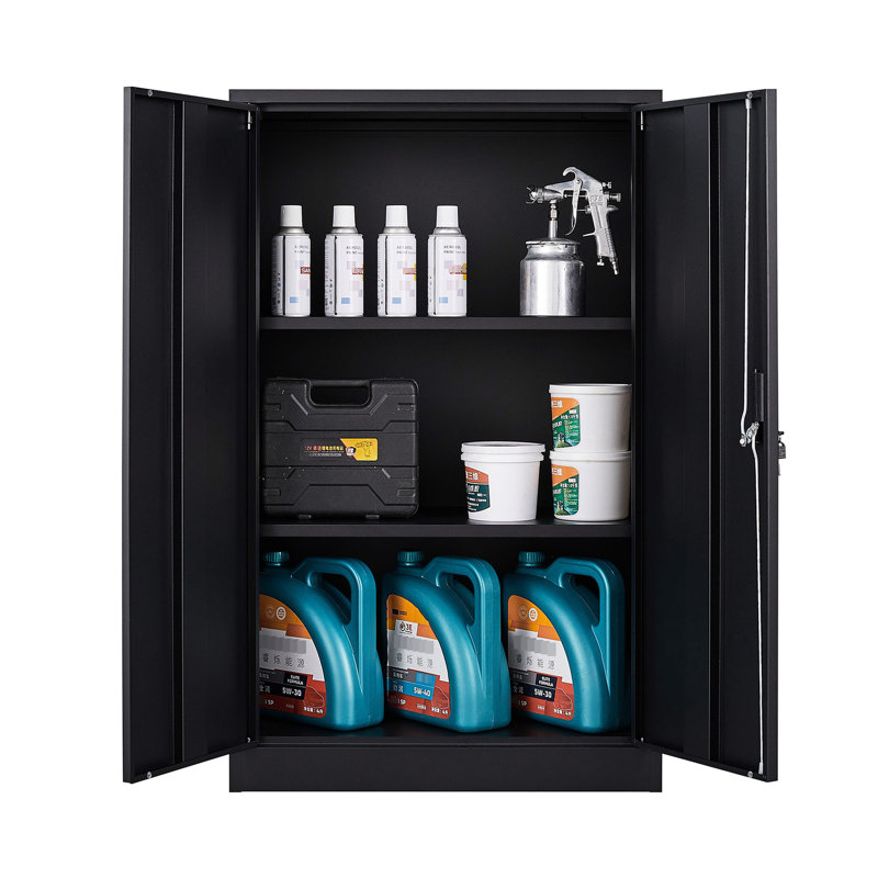 Armoire de rangement noire, séparateurs à hauteur réglable, poignées verrouillables, porte à ressort en métal exquis, Noir