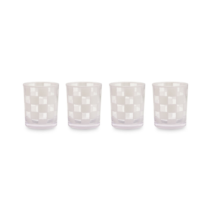 Blue Check Acrylic Tumblers, White/Clear