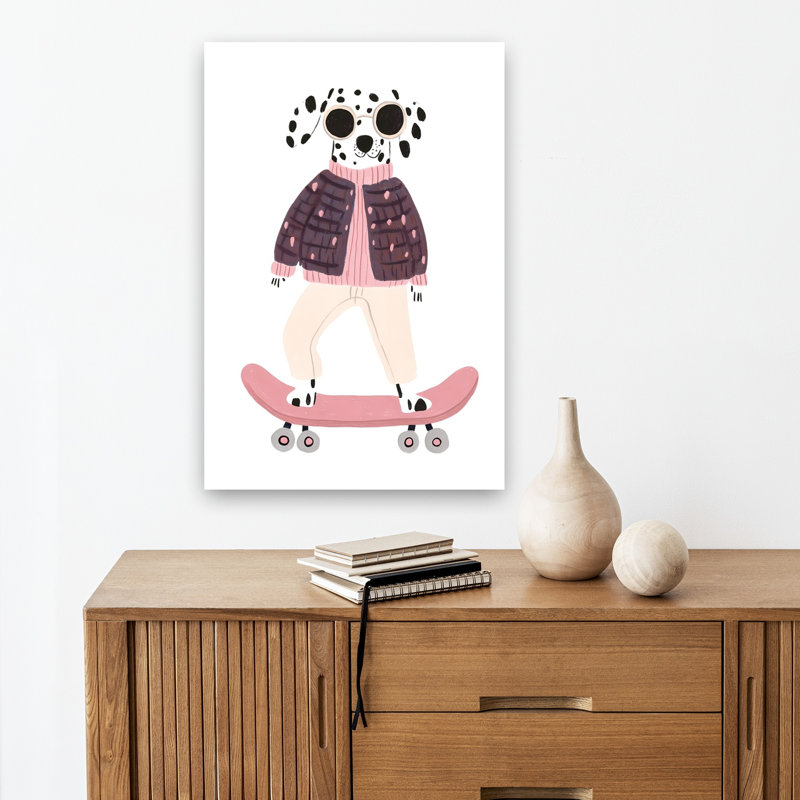 Dalmatian Skater Dog Modern Playful Whimsical Dog Wall Art Print 1 Piece Wrapped Canvas Wall Art, 45.72cm H x 30.48cm W