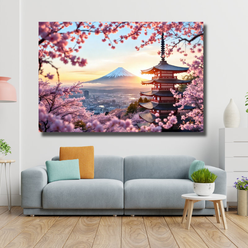 Art mural en verre trempé Cherry Blossom Mount Fuji, 12" H x 16" W