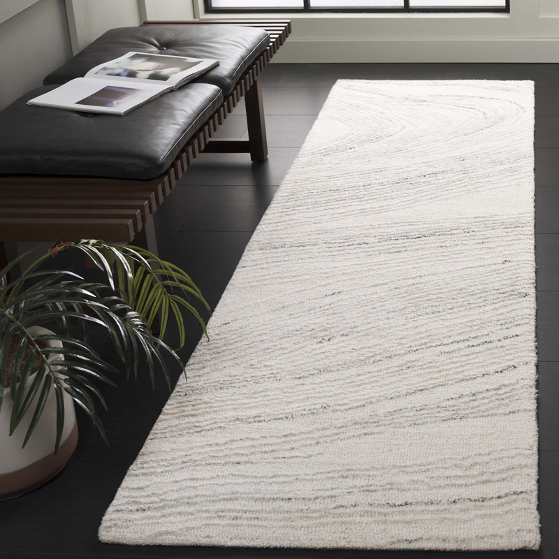 Hitha Ebony Hand Tufted Wool/Cotton Abstract Rug in Ivory/Light Gray, Runner 2'3" x 8'