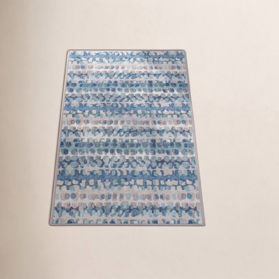 Paint Chip Blue Machine Printed Washable Rug