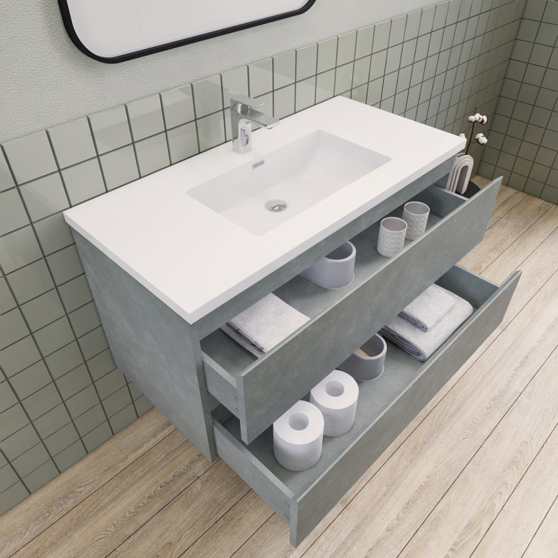 Alnwick 41.75'' Single Bathroom Vanity with Resin Top, Cement Gray
