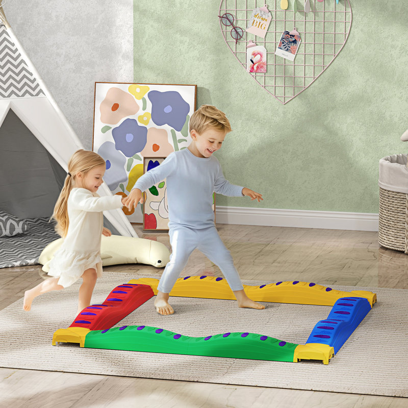 AIYAPLAY 12-Piece Kids Balance Beam, Stepping Stones with Non-Slip Foot Pads