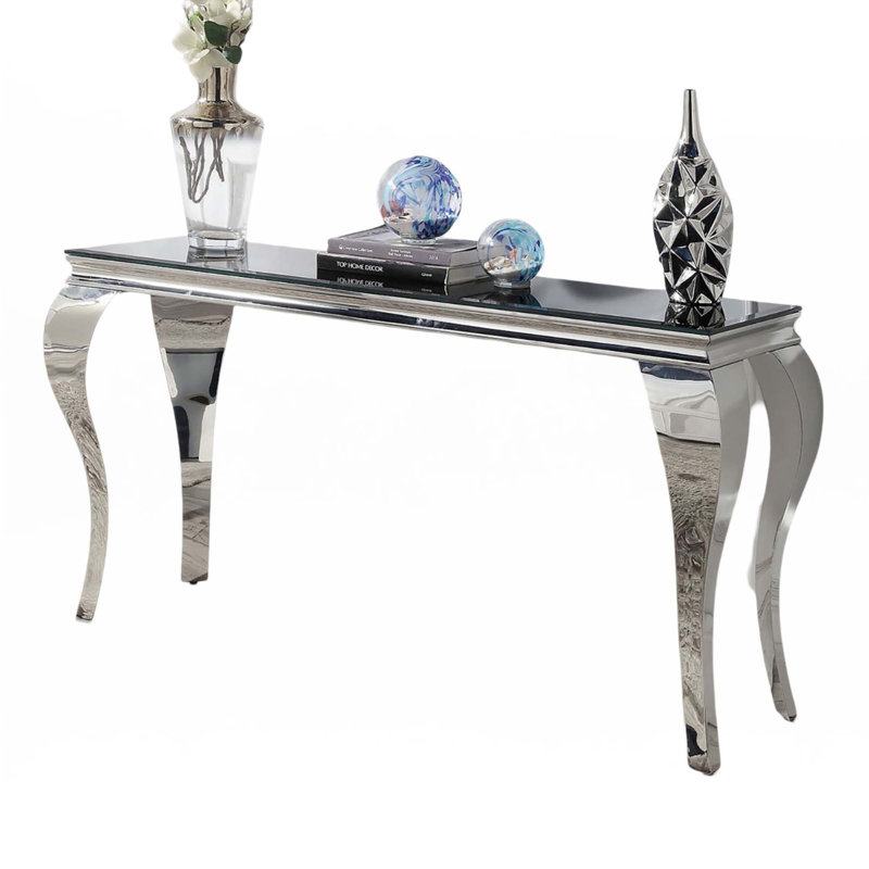 Sofa Table Glass Top, Black