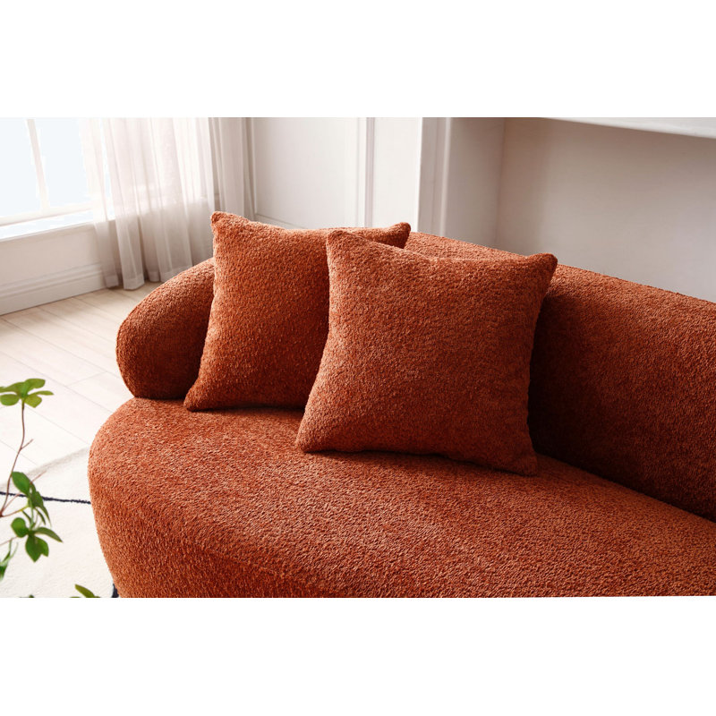 Curved Sofa, 3 Seat Cloud couch sofa Fabric Couch for Living Room, Orange Boucle