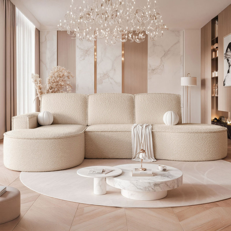 6 Seater Corner Sectional, Right Hand Facing, Beige