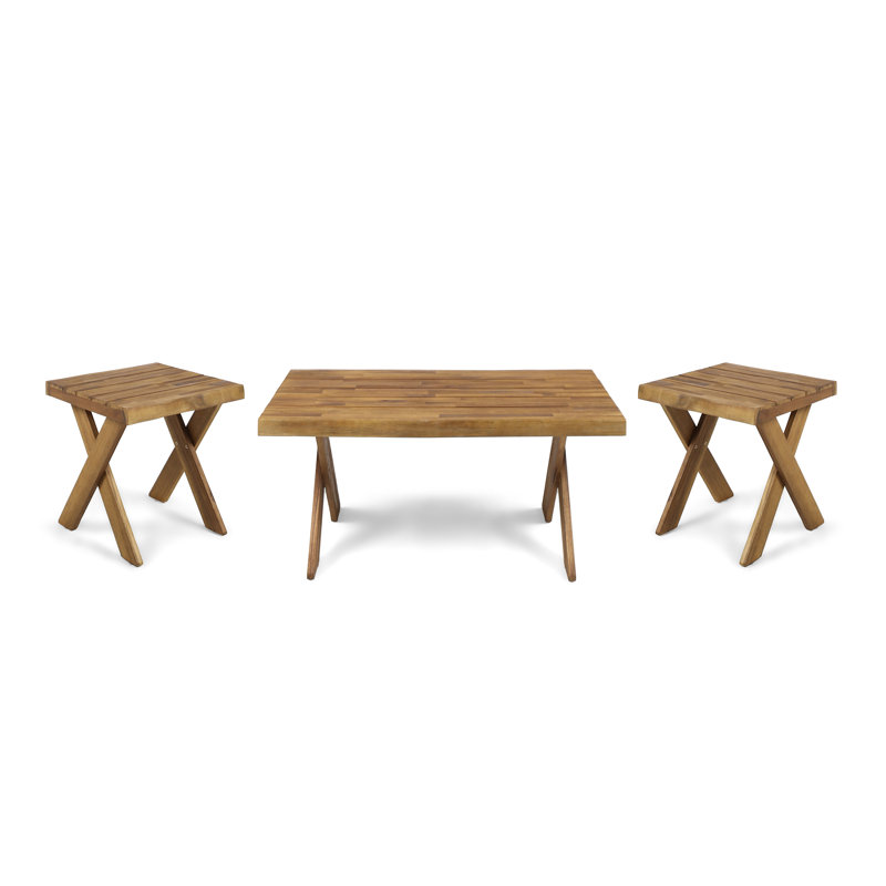 Ensemble de tables basses 3 pièces, Teck sablé