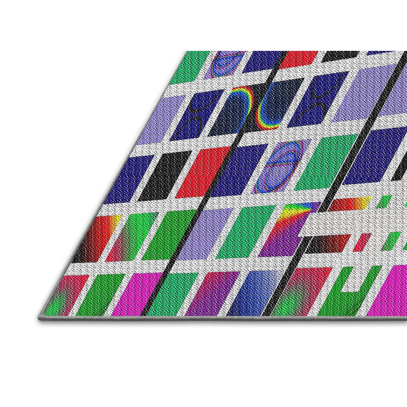 Tapis bleu marine/rose/vert à motifs, Rectangle 2 pi x 3 pi