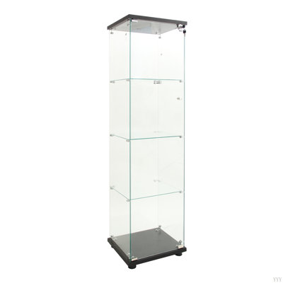 LED Lights Glass Display Cabinet 4 Shelves With Door, Floor Standing Curio Bookshelf For Living Room Bedroom Office, 64.7"*16.7"*14.3"