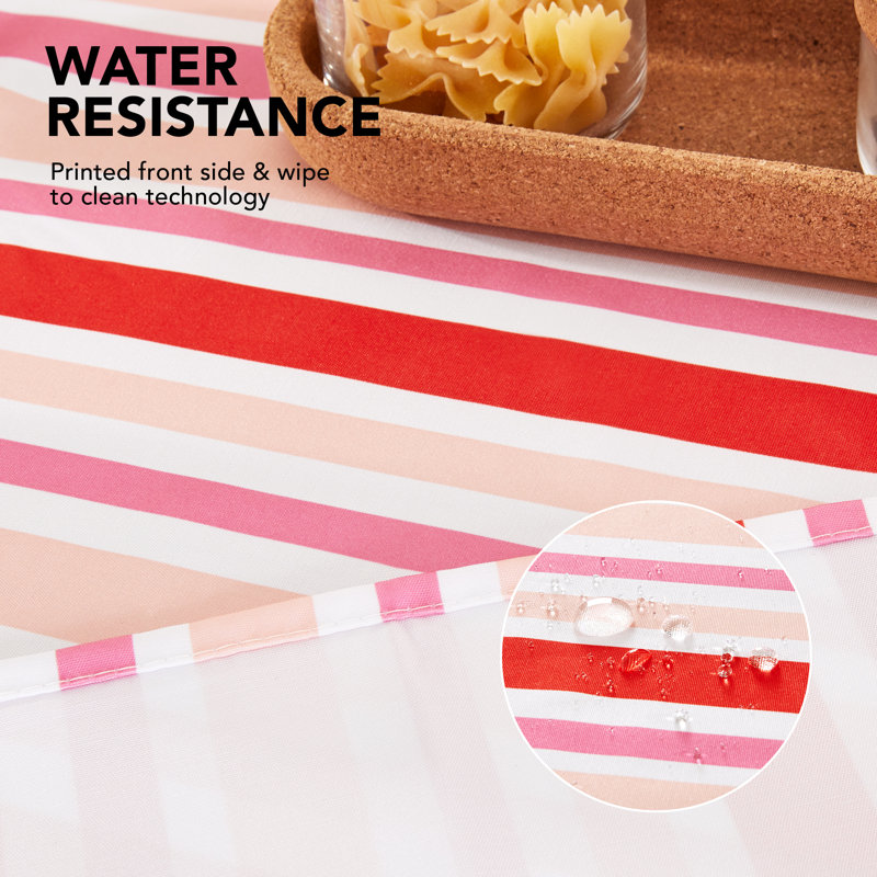 Waterproof Polyester Tablecloth with Three Striped Patterns, Coral Pink