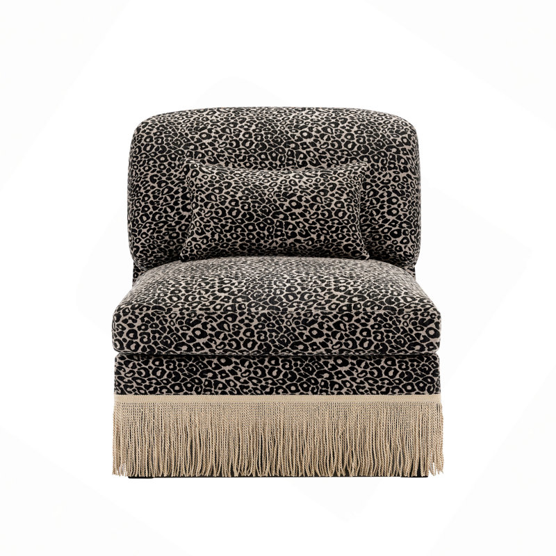 Canapé sans accoudoirs en chenille léopard avec 1 coussin, Black