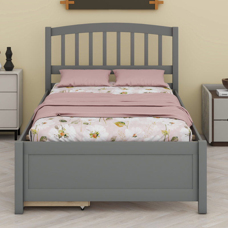 Base de lit plateforme avec tiroirs en bois, Gris