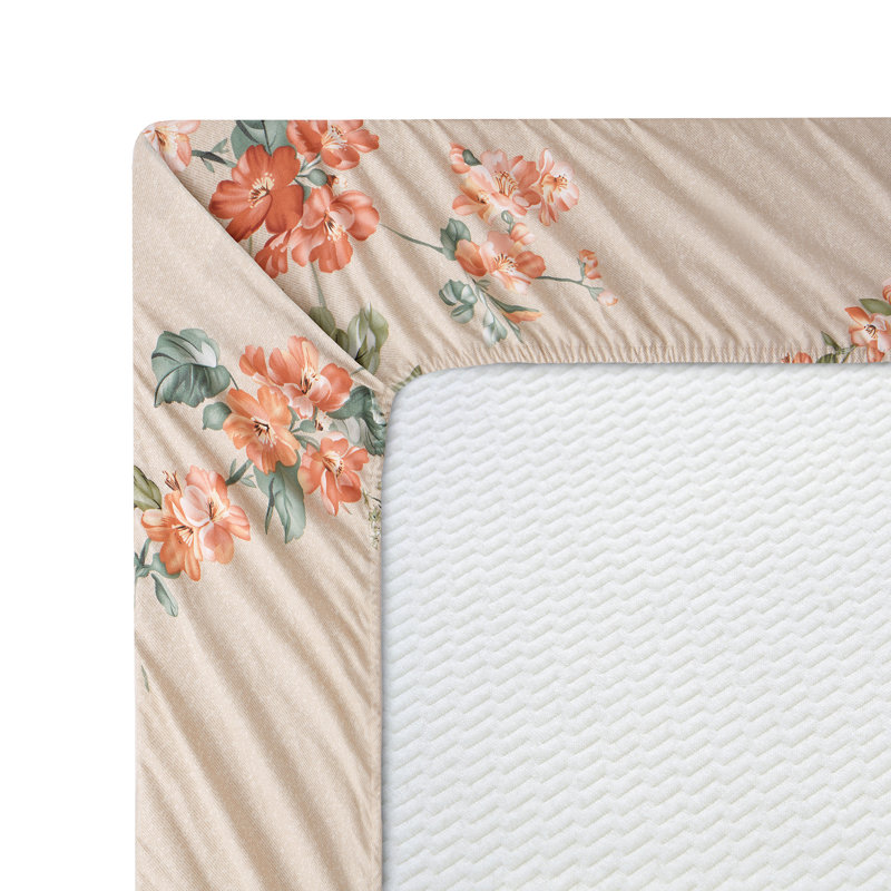 Ensemble de housse de couette avec housse de couette en rayonne de bambou 4 pièces Marina, Pêche / rose / vert / taupe floral