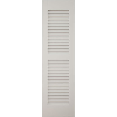 12"W x 80"H Americraft Two Equal Louver Exterior Real Wood Shutters (Per Pair), w/ Aluminum Shutter Caps, White