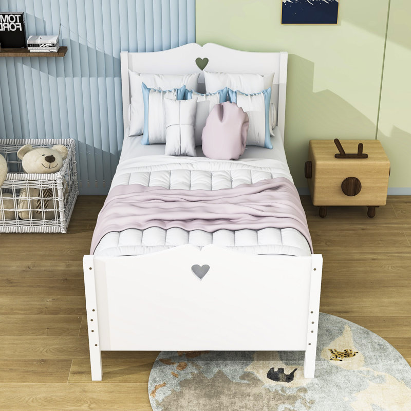 Twin Size Platform Bed with Headboard, White