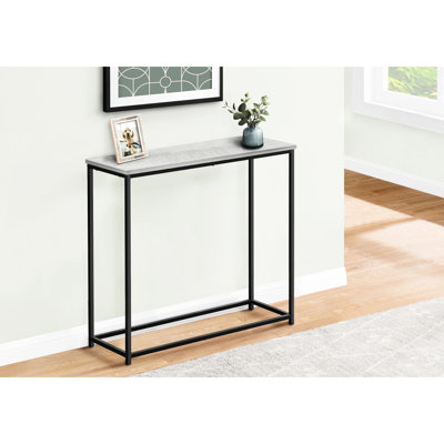 Console d'entrée de style moderne - Stratifié gris et métal noir pour une table d'entrée élégante avec cadre de rangement pratique et élégant