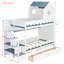 Lit simple sur simple avec maison et tiroir, escalier, DEL, blanc-220909565
