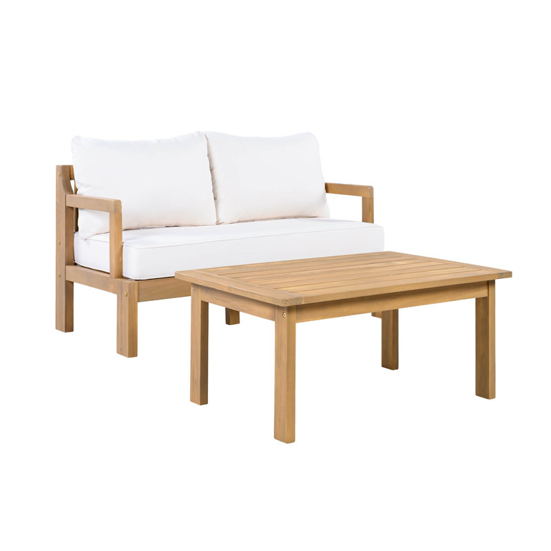 Ensemble de conversation d'extérieur en bois d'acacia 2 pièces - L 50,39 po x l 26,97 po x H 27,76 po - Beige + naturel