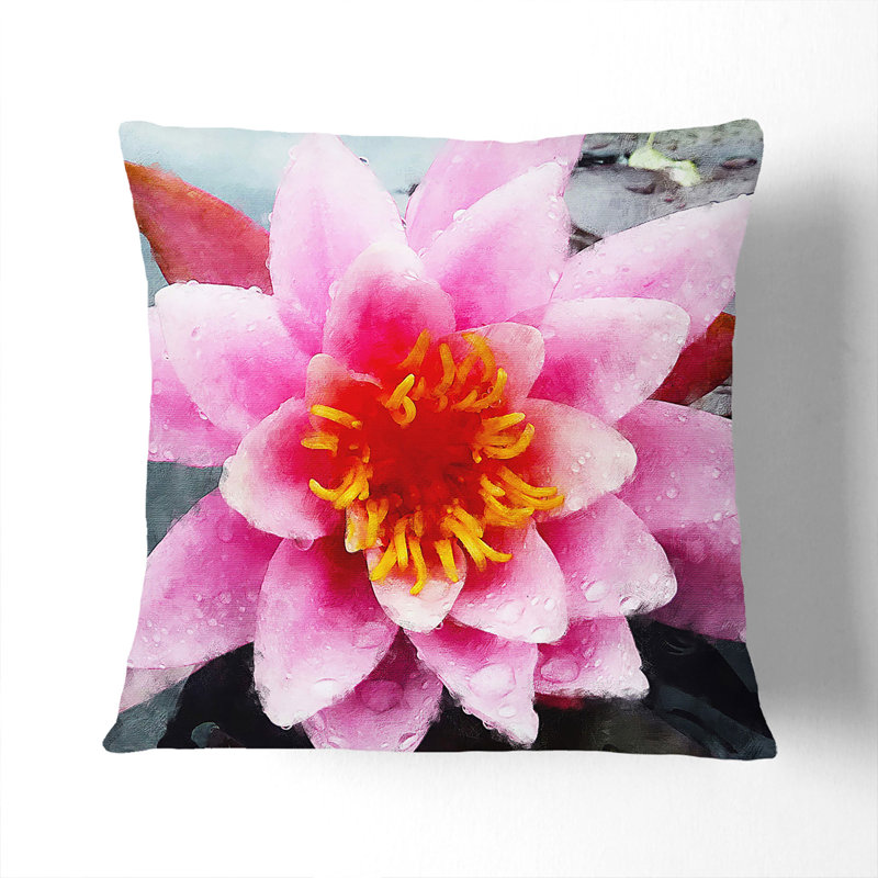 Pink Water Lily Flower Vol.4 Painting Square Throw Cushion, 40cm H x 40cm W x 15cm D