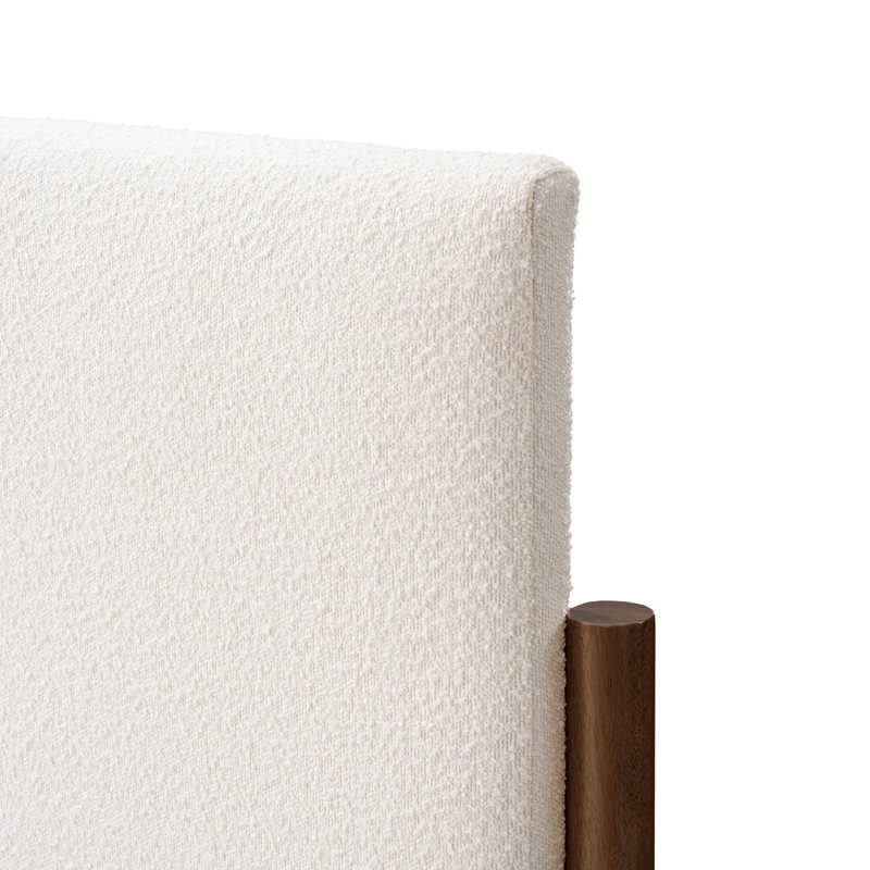 Structure de lit en bois massif Ardin avec tête de lit tapissier crème, Noyer, Très grand lit