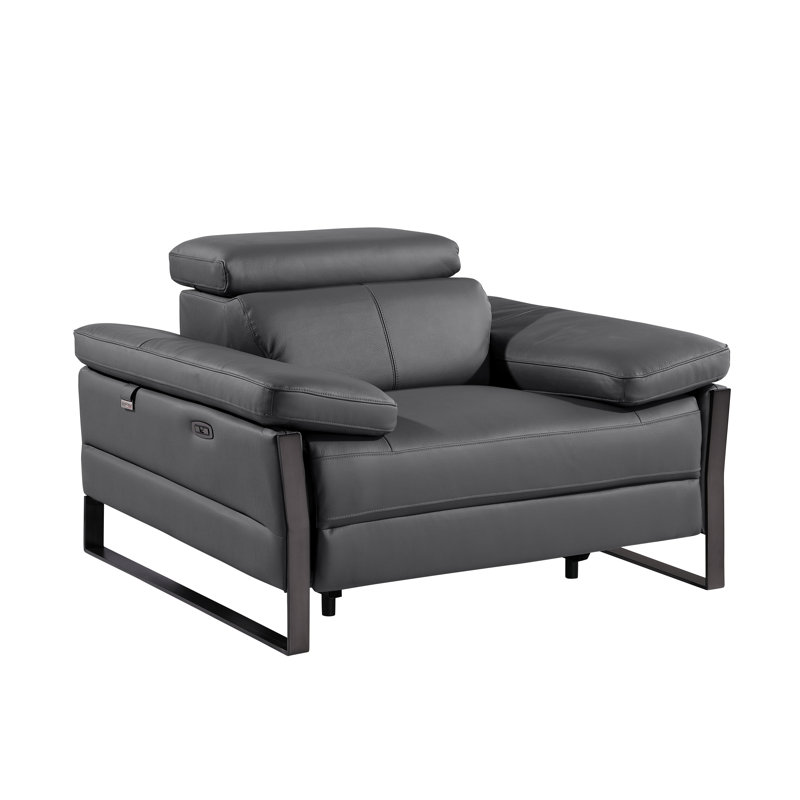 Top Grain Italian Leather Power Reclining Arm Chair with Power Headrests, Dark Gray
