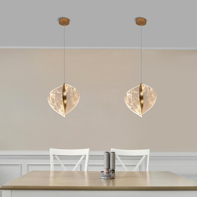 Modern Gold Dimmable Led Pendant Light With Cloud Vein Leaf Design Acrylic Shade & Remote Control