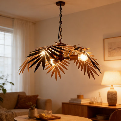 Tropical Coconut Tree Chandelier Light Fixture - Adjustable Vintage Rustic Hanging Lamp For Living Room, Dining Room, Bedroom, And Kitchen