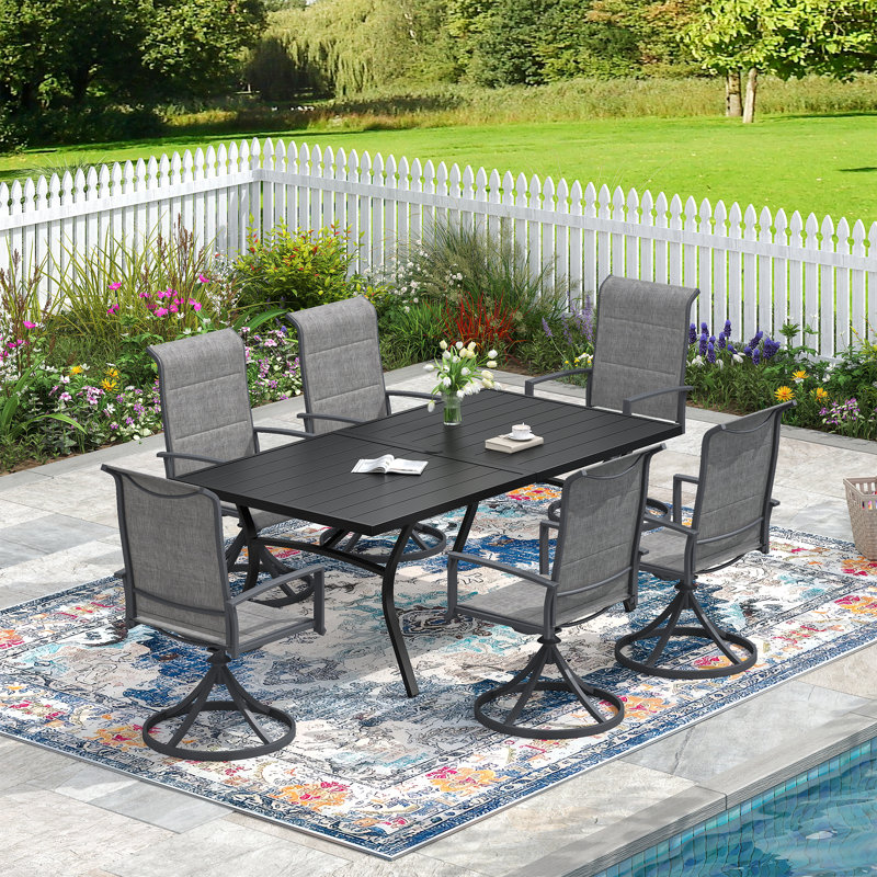 Ensemble repas d'extérieur rectangulaire pour 6 personnes avec chaise pivotante, Gris
