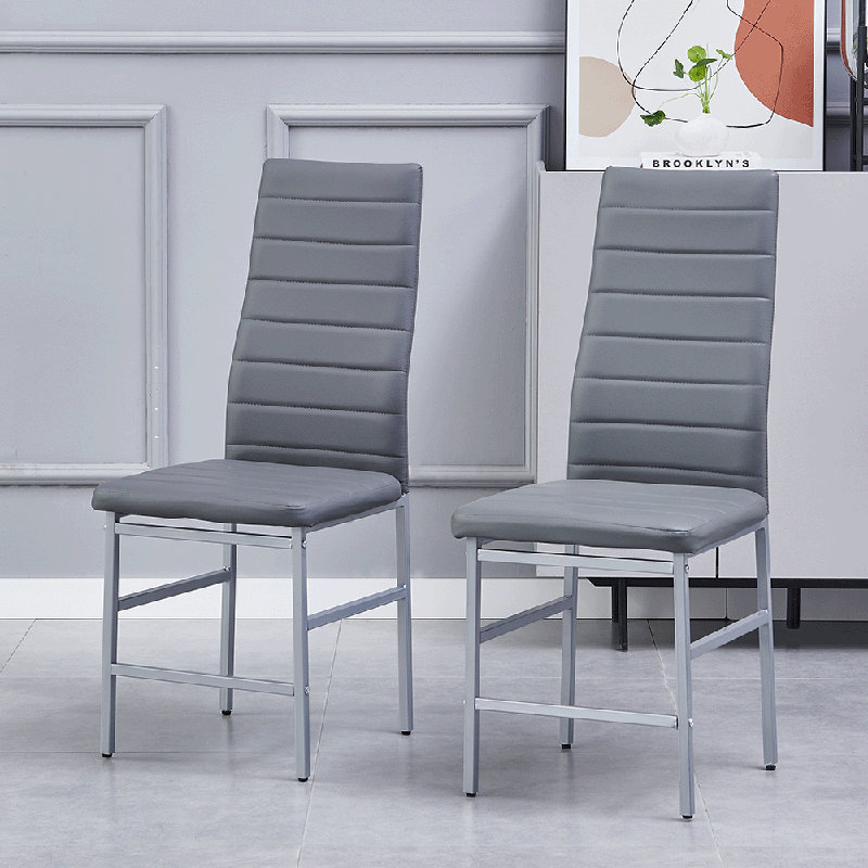 Ensemble de 2 chaises de salle à manger en cuir avec dossier haut moderne et rembourré et pieds en métal pour la cuisine, la salle à manger et le salon