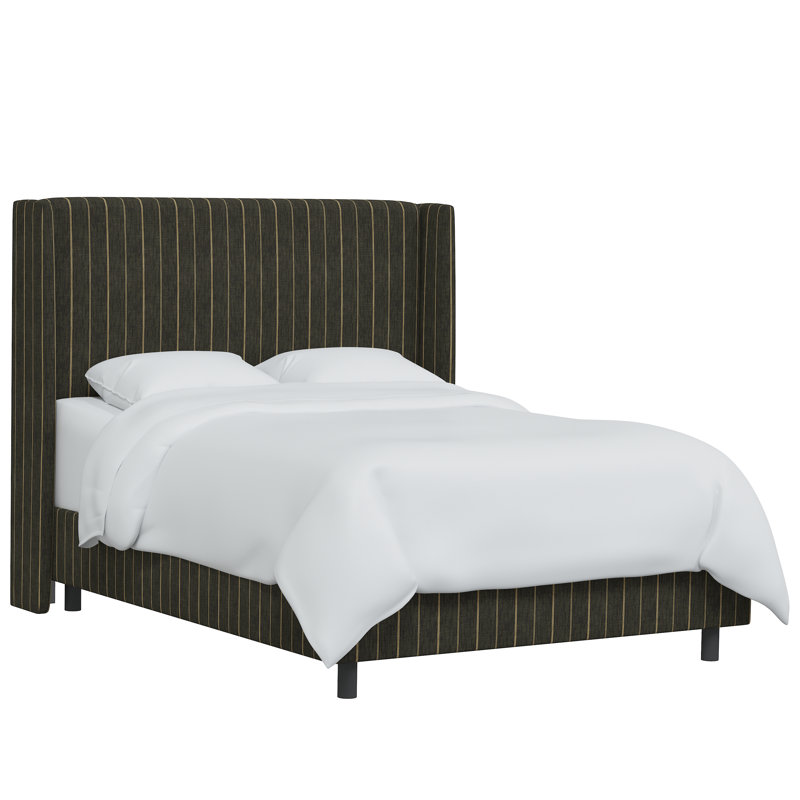 Tilly Upholstered Wingback Bed, King, Fritz Peppercorn Stripe