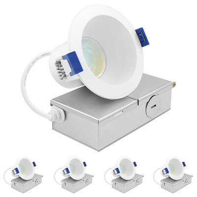 Luxrite 3 Inch LED Recessed Ceiling Light J-Box 8W 5CCT 2700K/3000K/3500K/4000K/5000K 840LM Dimmable Canless Downlight, Wet Rated IC Rated ETL 4 Pack