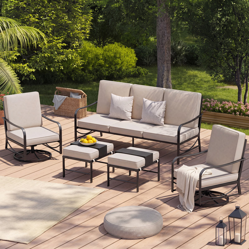 Ensemble de conversation d'extérieur pour 5 personnes avec coussins Charron, Beige