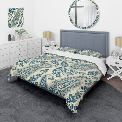 Blue Floral Paisley I - Ensemble de housse de couette abstrait - Microfibre de polyester