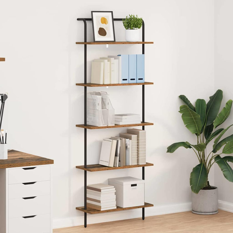  Bookshelf Old Wood Engineered Wood, (5 Shelves) 168cm H x 60cm W x 24cm D, Old Wood