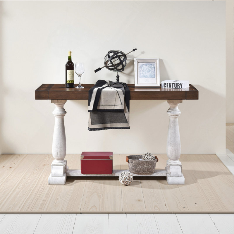 30-Inch Farmhouse Sofa Table With Pedestal Legs, Rustic Entryway Console For Living Room