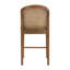 Tabouret de bar Cayli, hauteur d'assise 66 cm, style moderne du milieu du siècle, en bois d'hévéa naturel, avec dossier en rotin et assise rembourrée.-135737777-135737781